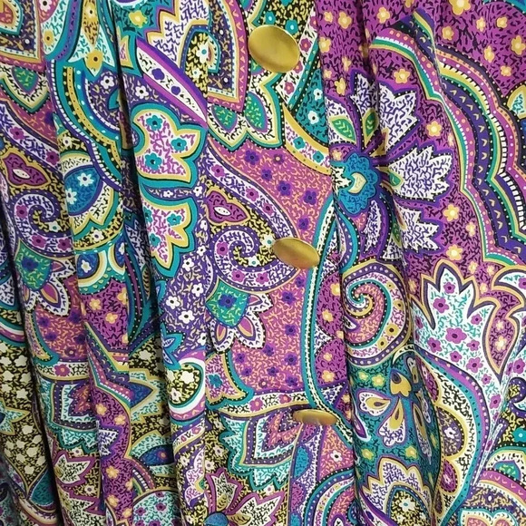 {Classics by Leslie Fay} Vintage 80s Paisley Print Polyester Dress Size 8 - Picture 9 of 17